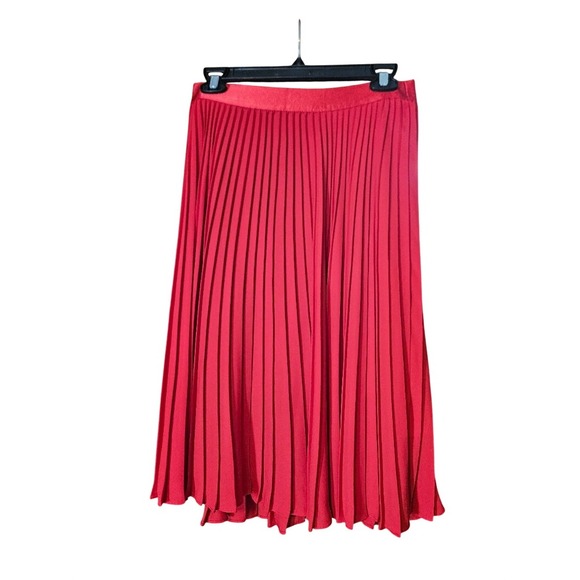 Express Dresses & Skirts - Express Red Pleated Midi Skirt Elastic Waist Accordion Pleat Women's Size Medium